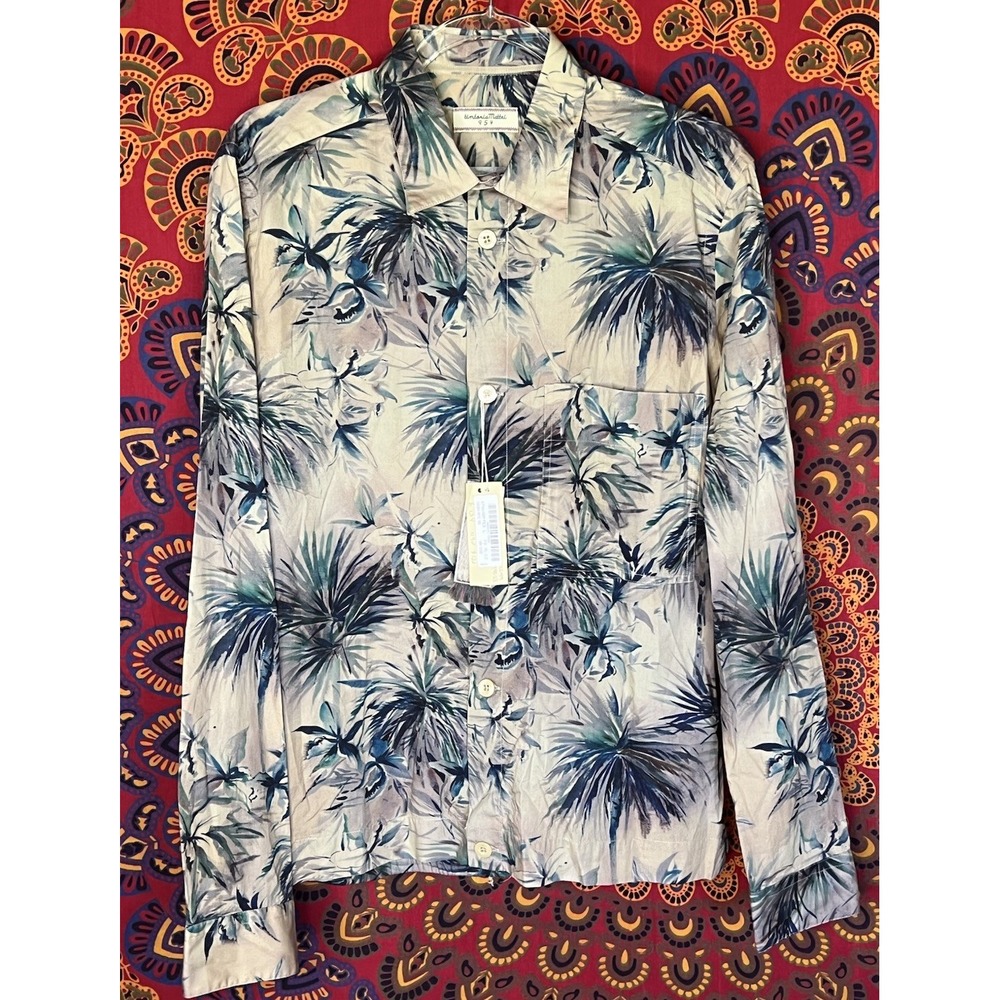 TINTORIA‎ MATTEI Italy Floral Palms Dress Shirt All Seasons Cotton L Fit Elastic